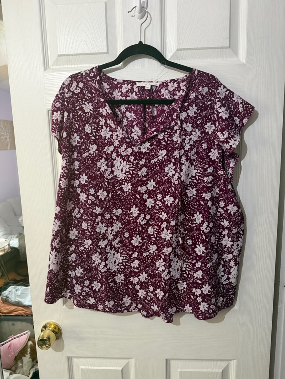 Floral V-Neck Short Sleeve Top - Purple